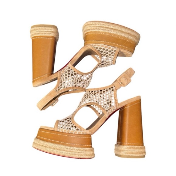 💰⬇️ CHRISTIAN LOUBOUTON Espadrille Platform Crochet Sandal 10 US/ 40 EU - Picture 9 of 14